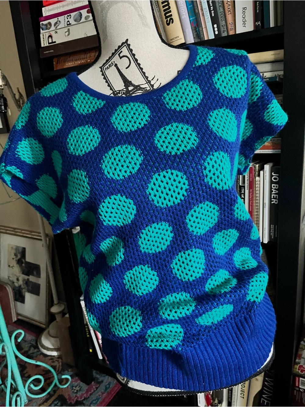 Y2K Lasoon Blue & Teal Polka Dot Knit Women's Sweater